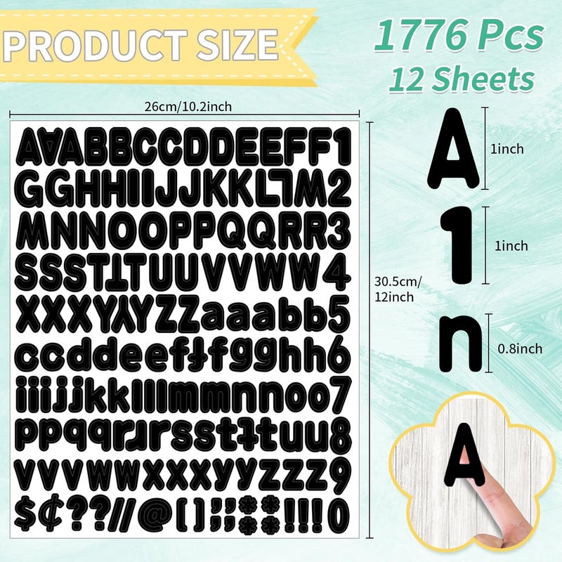 starboling Alphabet Stickers, 1''Inch 12 Sheets Black Letter Stickers, Self Adhesive Vinyl Mailbox Numbers, Self Adhesive Letters for Bulletin Boards, Classroom, Home Decor - Image 2